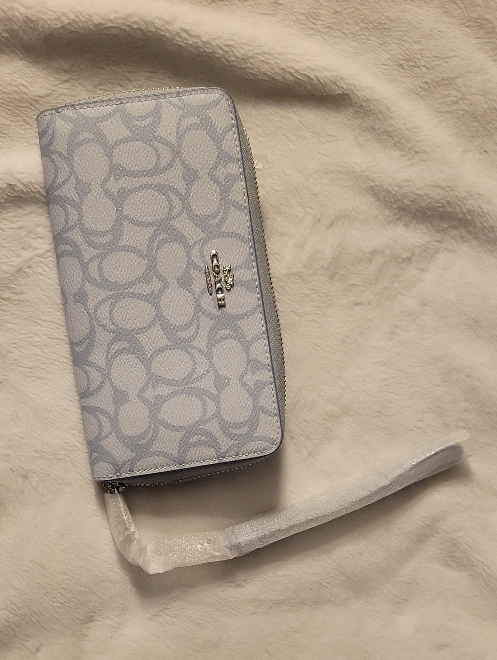 Coach Light Blue Signature Zip Wristlet